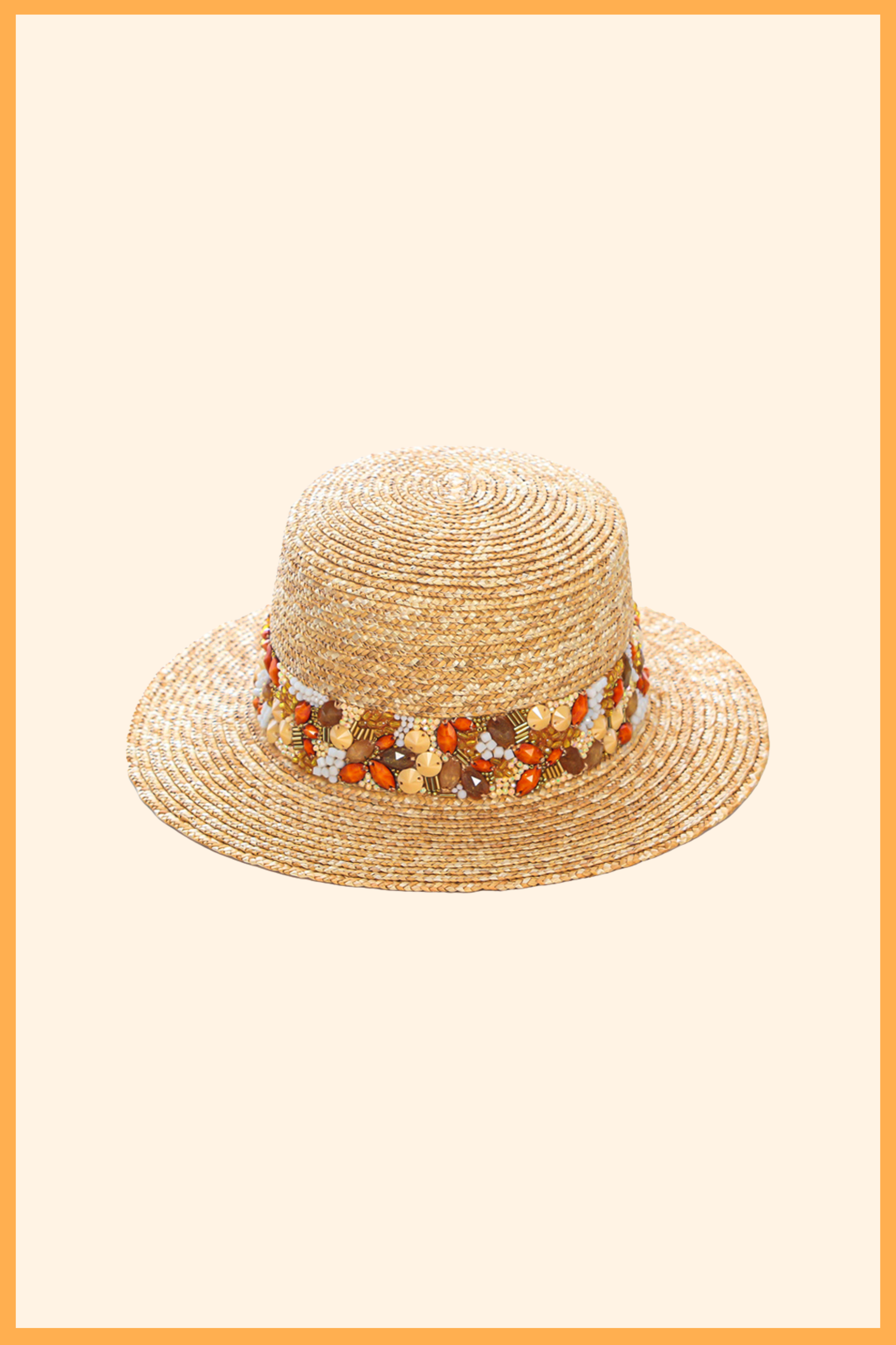 Lightweight straw boater with pearl-embroidered ribbon TISSIA