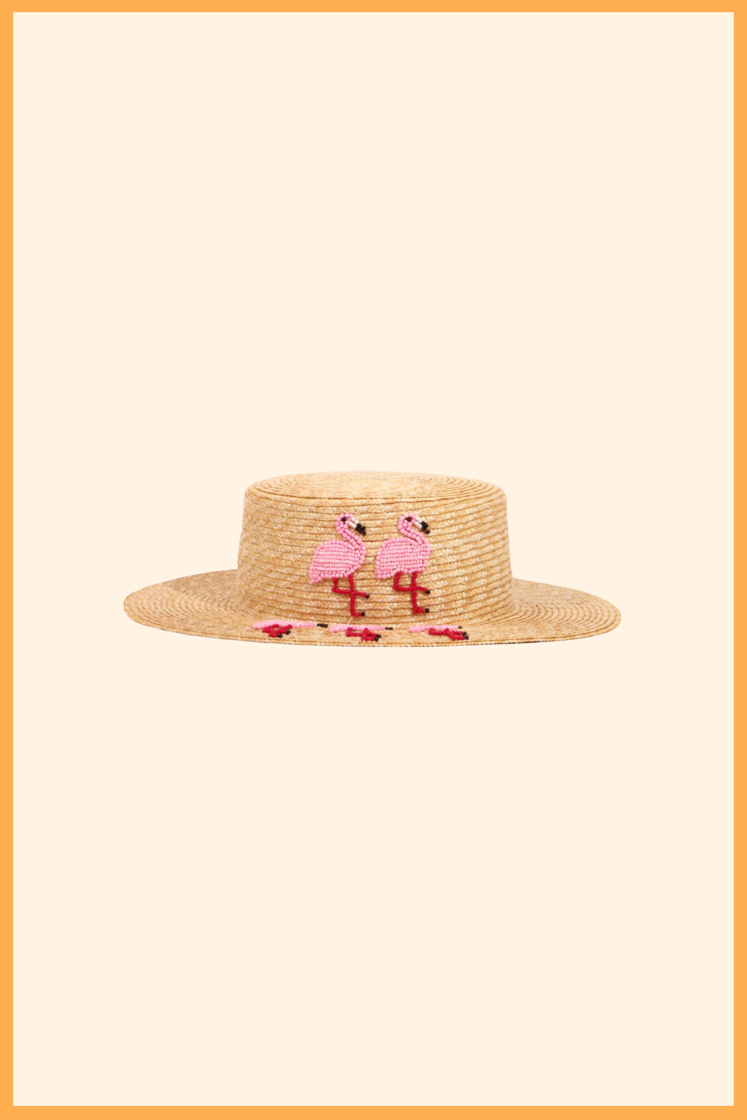 CUSTOM EMBROIDERED STRAW BOAT HAT WITH FLAMINGOS - MIMI
