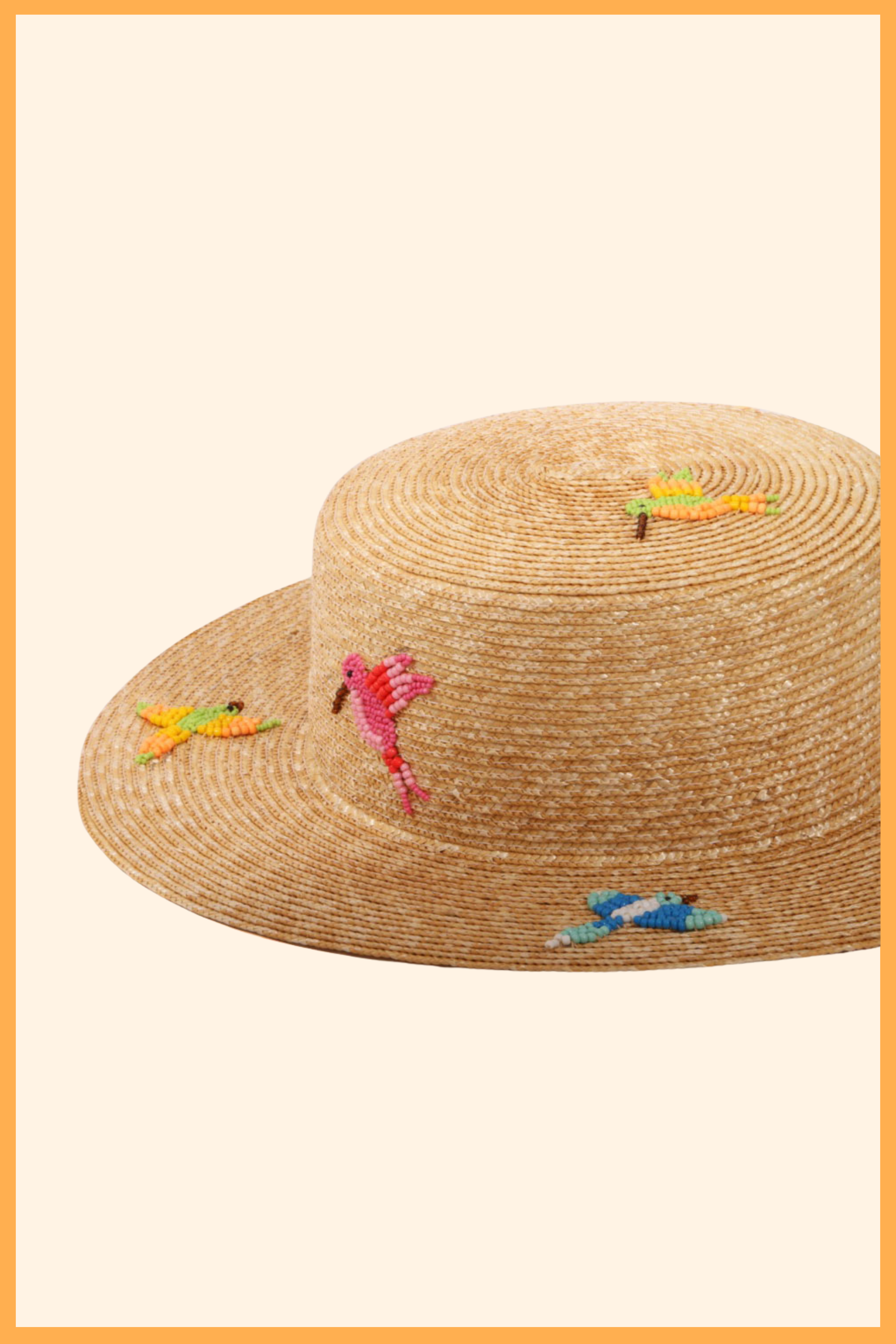 STRAW BOAT HAT WITH TROPICAL BIRDS - CHICA