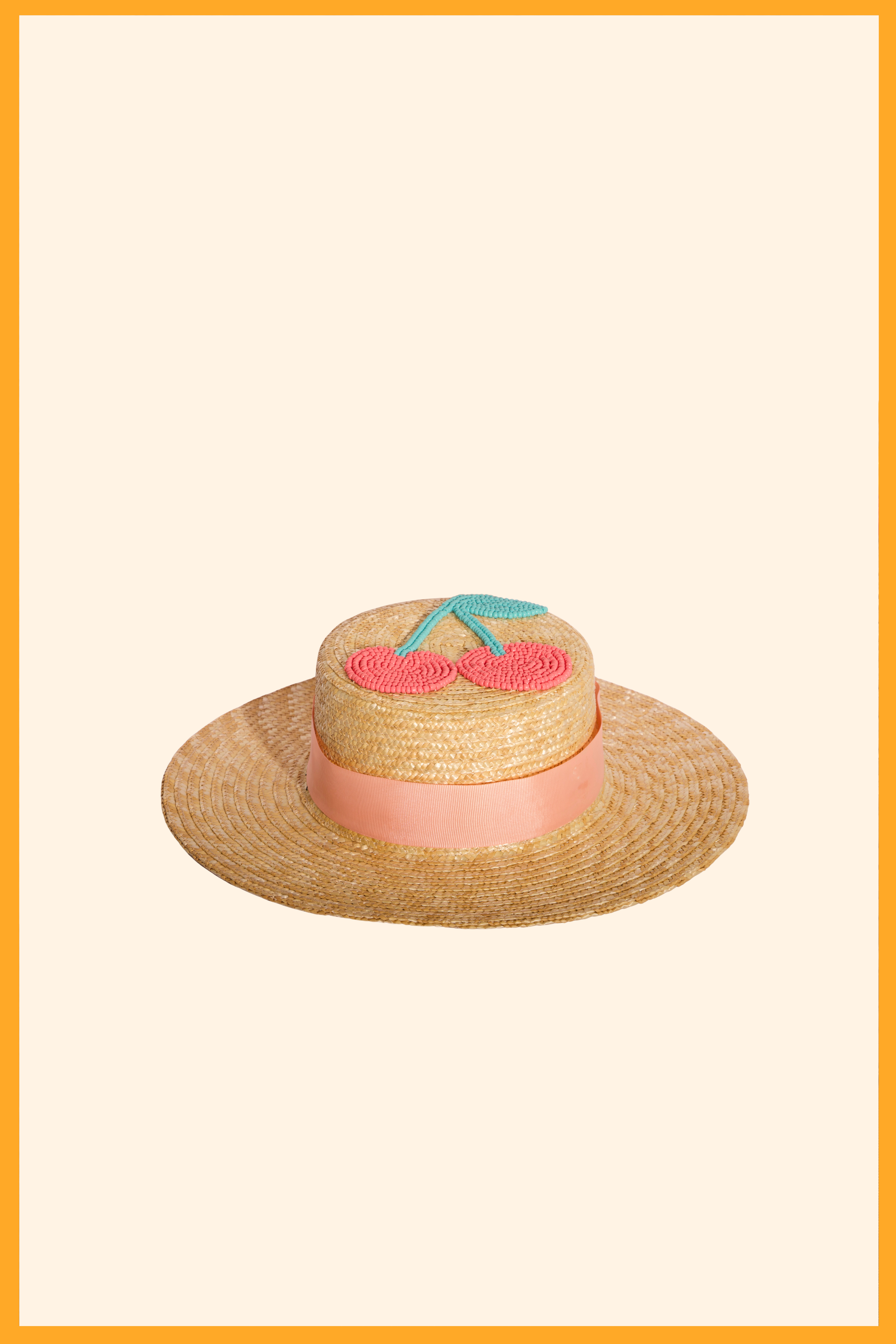 Chapeau de soleil en paille brodé Cherry