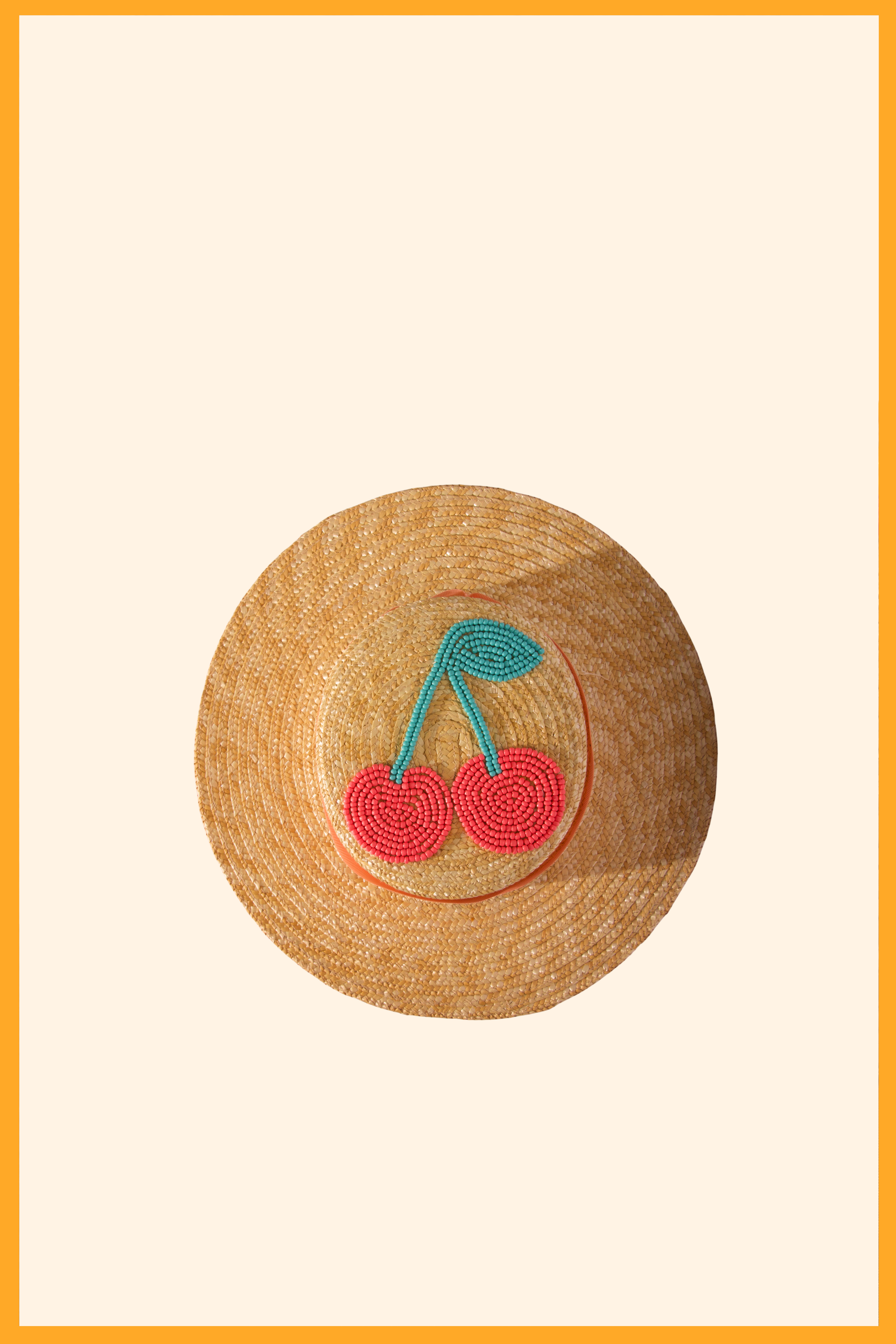 Chapeau de soleil en paille brodé Cherry