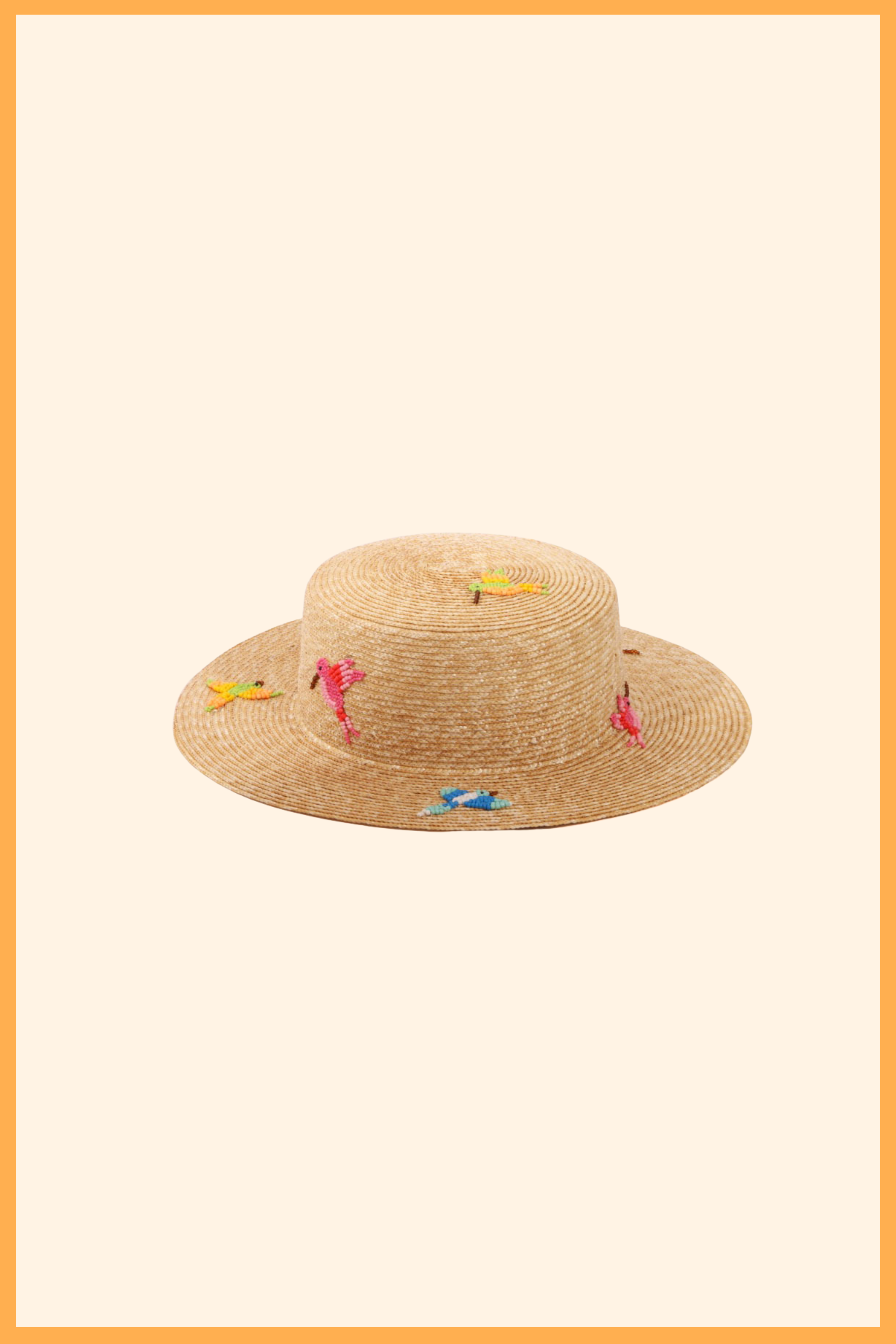 STRAW BOAT HAT WITH TROPICAL BIRDS - CHICA