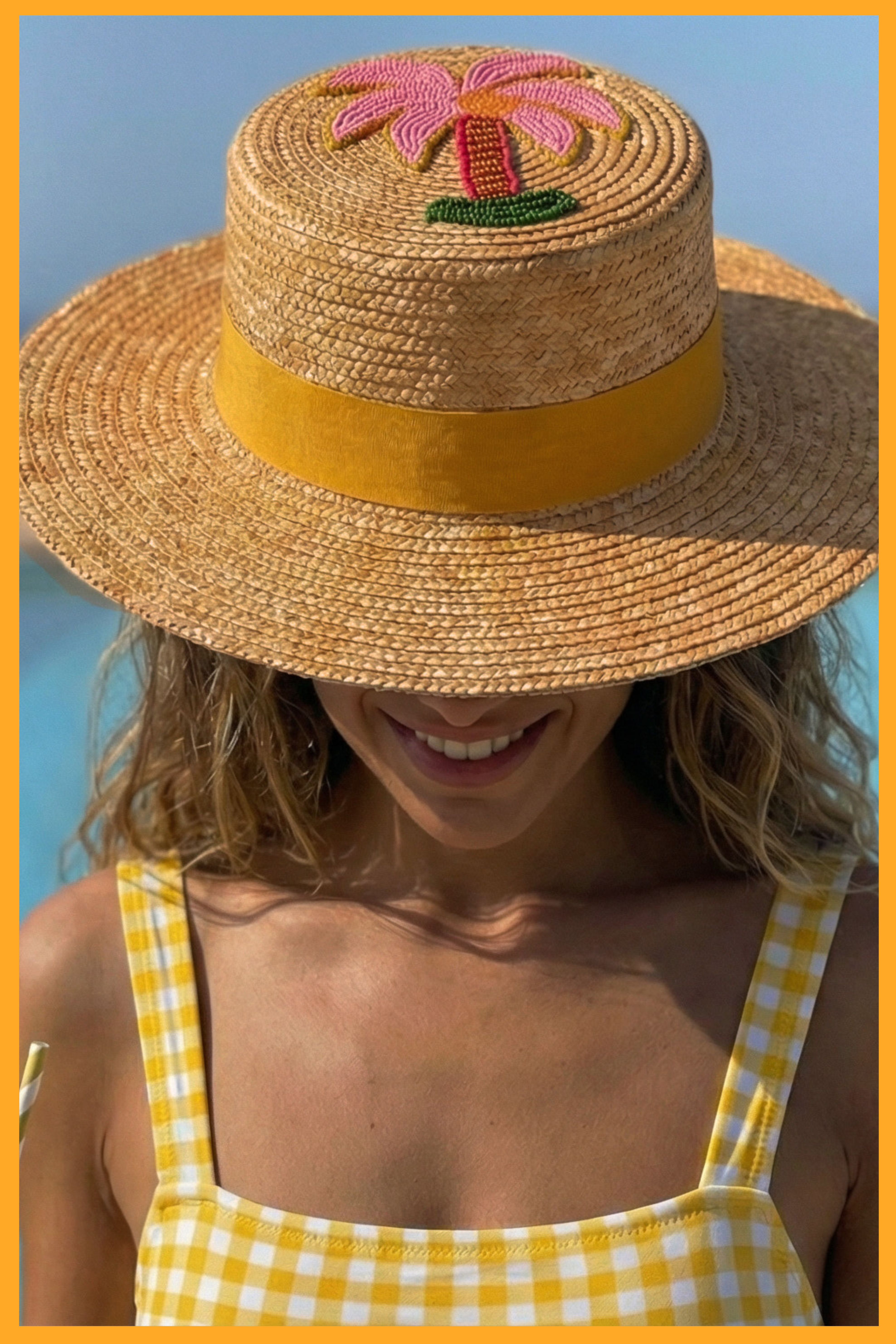 Chapeau de soleil en paille brodé - Palmie