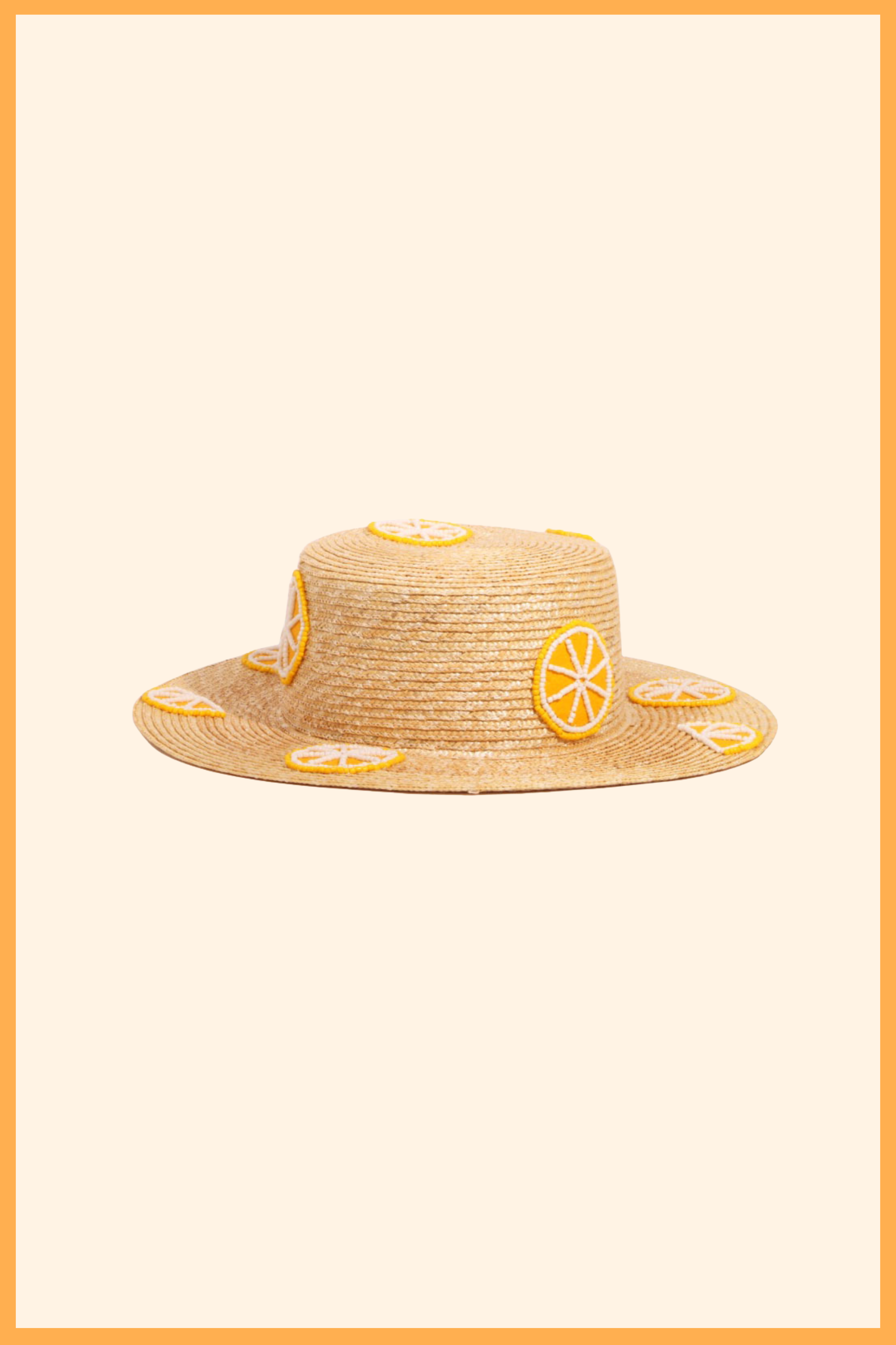 STRAW BOAT HAT WITH 10 FRUIT EMBROIDERIES - COCONUT