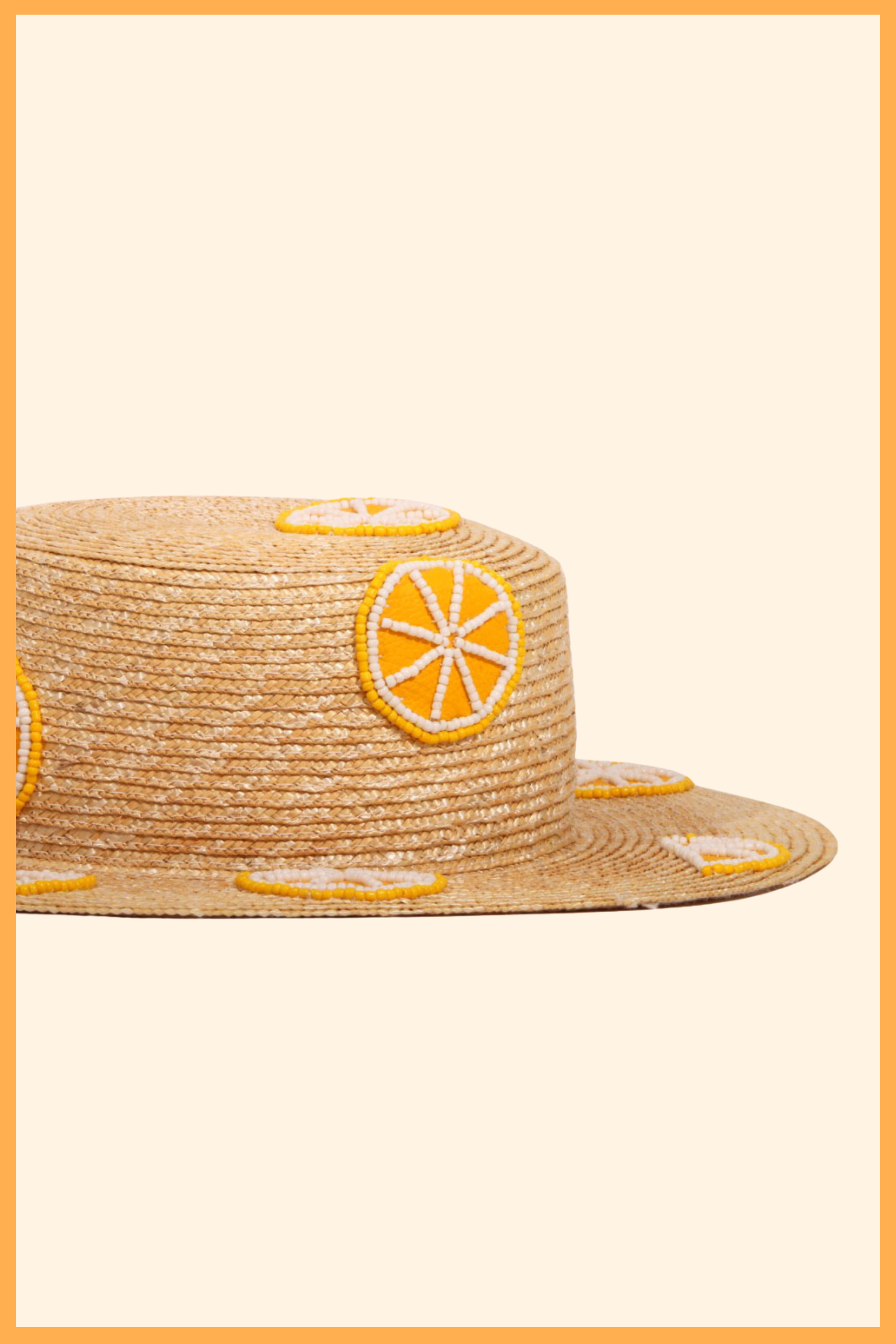 STRAW BOAT HAT WITH 10 FRUIT EMBROIDERIES - COCONUT