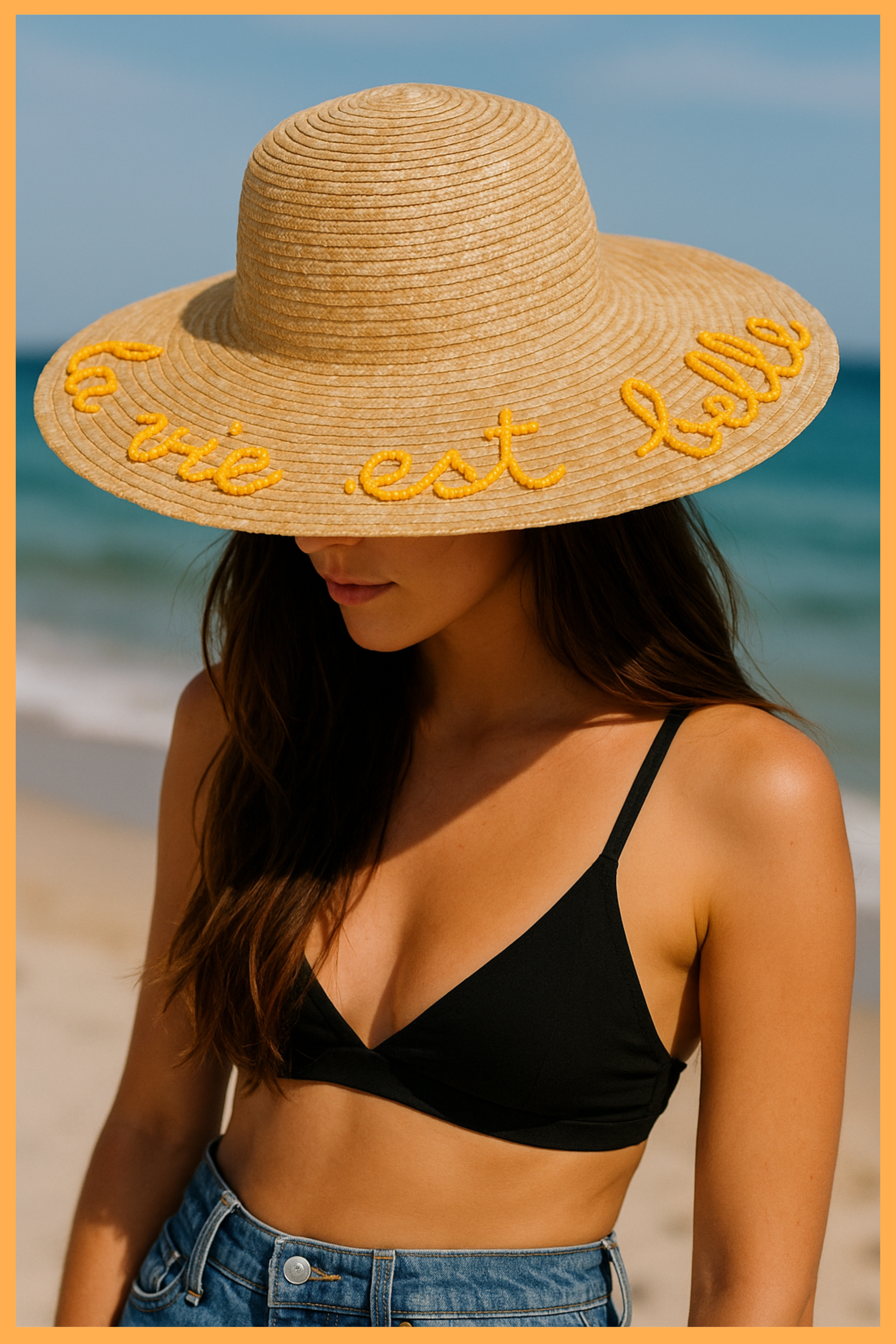 CHAPEAU À BORD LARGE PERSONNALISÉ - MARINE JAUNE
